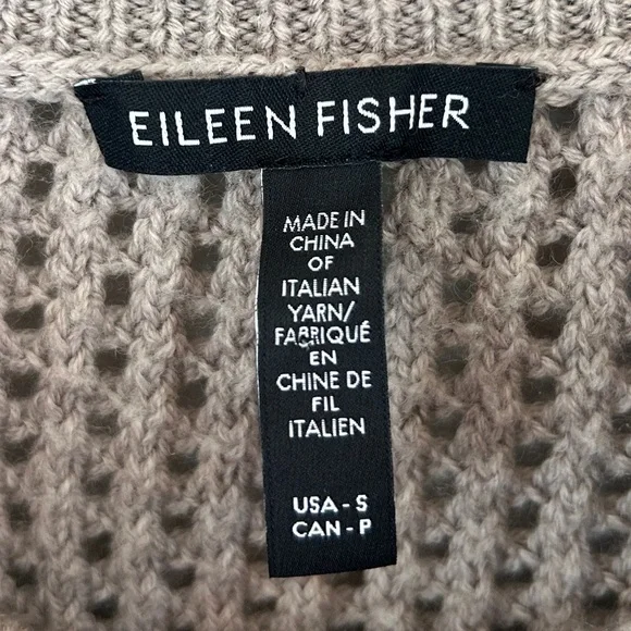 EILEEN FISHER Merino Wool Open Knit Boxy Mock Sweater Lagenlook Quiet Luxury | S - Picture 2 of 12
